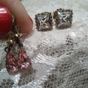 Sorrelli Pink Teardrop Crystal Drop Earrings with Antique Gold Accents